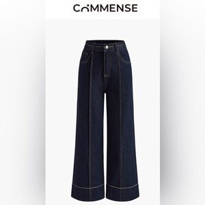 ⁠Commense Black High-Rise Wide-Leg Jeans Contrast Stitching Size M/8⁠